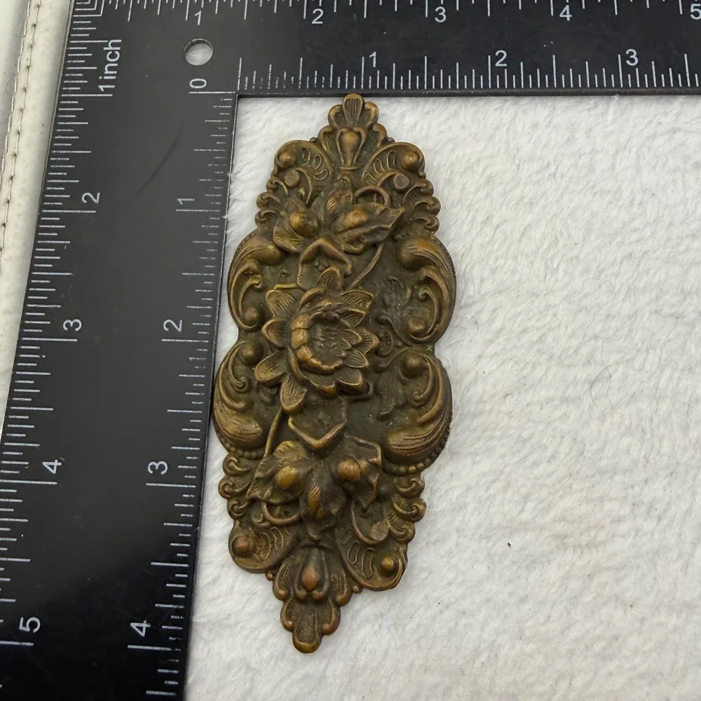 Vintage Floral Repousse Brooch Bronze Tone Large Lotus Statement